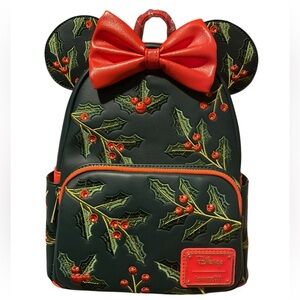 Loungefly Disney Backpack with Red and Green Holly Design